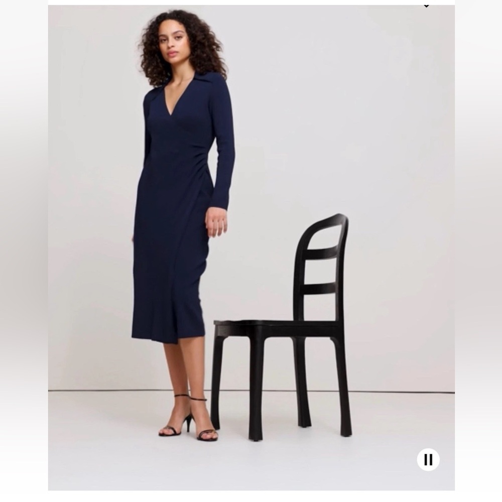 Banana Republic Ghita Polo Wrap Sweater Dress Small Navy Blue #755256 EUC